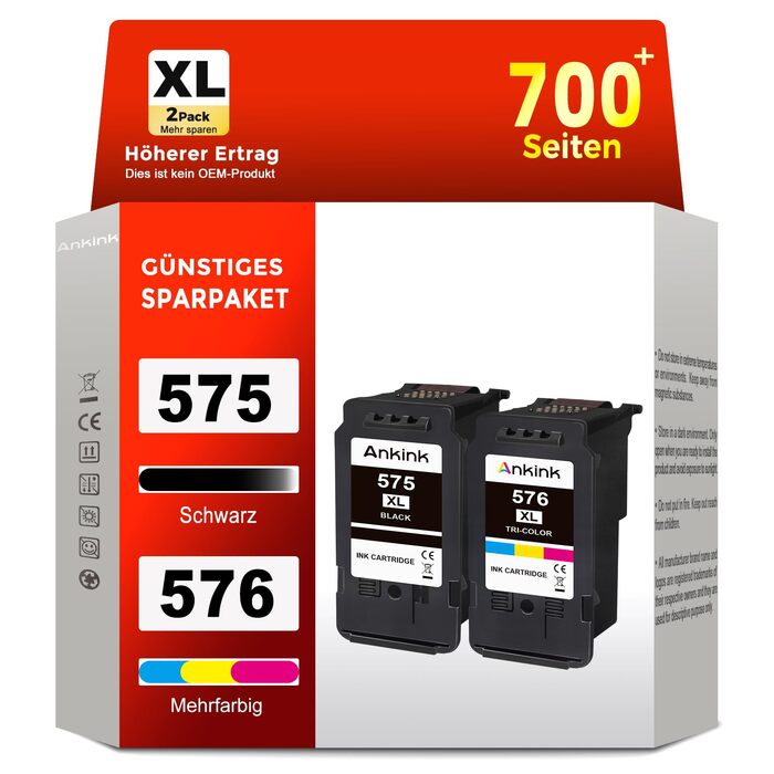 Картриджі для принтера ANKINK сумісні з Canon 575, 576 XL (набір чорнильних картриджів, заміна)