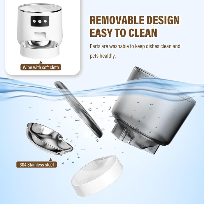 Автоматичний годівниця для котів та собак, 4л, з мискою з нержавіючої сталі, програмування до 10 прийомів їжі на день