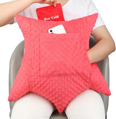 Star-shaped Hysterectomy Pillow for Abdominal Surgery with 2 Pockets, Hysterectomy Pillow Must-Have Recovery Gift Post-operative Tummy Tuck Abdominal Pillow Minky Dot Red