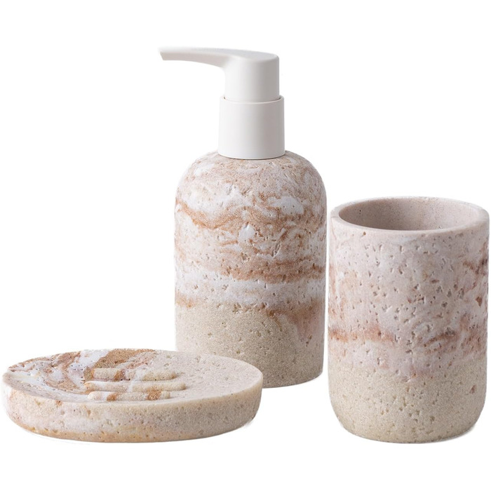 Набір для ванної кімнати 3 шт: дозатор для мила, мильниця та тримач для зубних щіток, білий, з високоякісного харчу, від виробника DREI