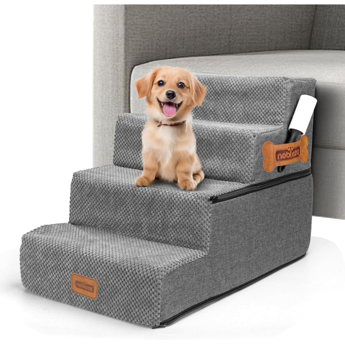 Сходинка для собак Nobleza: компактна, з валиком для шерсті, 3 сходинки, для маленьких собак та котів, під ліжко/софу