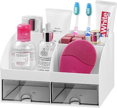 VITVITI Toothbrush Holder for Bathroom Electric Toothbrush Holder Bathroom Organizer with 2 Drawers Storage for Toothpaste Cosmetics Makeup Organizer Cosmetic Storage Box