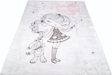 Дитячий килим TAPISO Emma, 120x170 см, рожевий, з антиковзким покриттям, принт, машинне прання 30°C, ÖKO-TEX