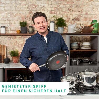 Сковорода Tefal Jamie Oliver Cook's Direct 24 см, індукційна, антипригарна, з термоіндикатором, нержавіюча сталь, набір 3 шт (20, 24, 28 см)
