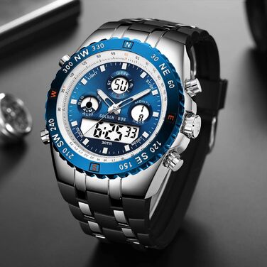 Чоловічий військовий спортивний годинник: цифрові, аналогові, з датою, будильником, світосвітністю, секундоміром. Великий годинник для чоловіків (Blue B)