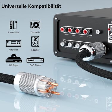 HiFi мережевий кабель Audiophile 10AWG з родієвим роз'ємом IEC320-C15, для підсилювача, сабвуфера та програвача вінілу, вуглецеве волокно, 2м