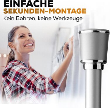 Штанга для штор 120-170см, сіра, Ø 32 мм, без свердління - для вікон, кімнат, кухні