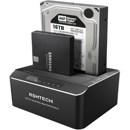 Док-станція для жорстких дисків RSHTECH Dualschacht, USB 3.0, алюміній, підтримка 2.5/3.5 SATA HDD/SSD, 2 x 16TB, Offline-Klonування, RSH-DS01