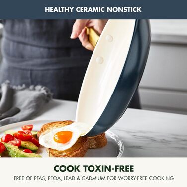 GreenPan Reserve Hard Anodized Healthy Ceramic Nonstick 10 Piece Cookware Pots and Pans Set, Gold Handle, PFAS-Free, Dishwasher Safe, Oven Safe, Twilight Blue (Klein Blau)