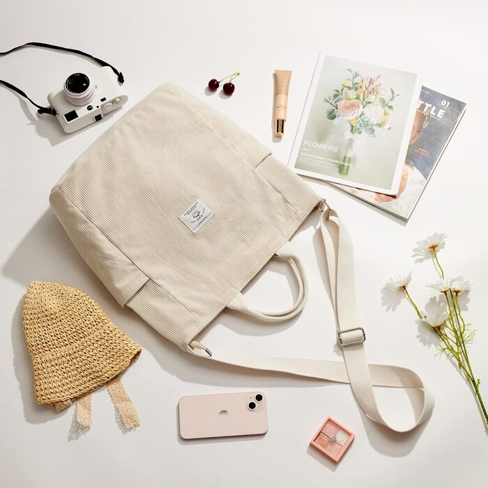 Сумка KALIDI Cord Shopper жіноча, велика, для школи, роботи, повсякденного використання, біла