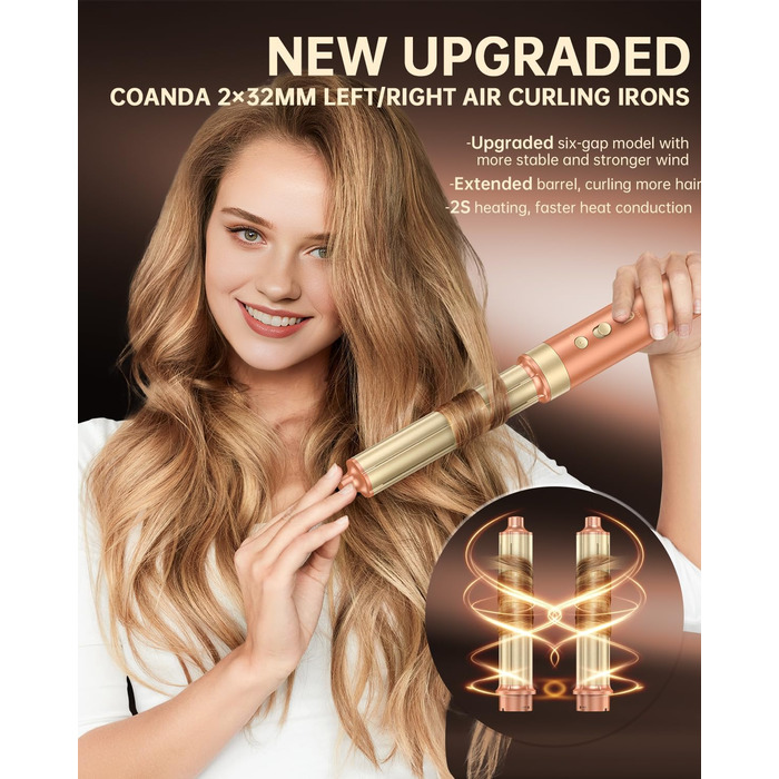 Webeauty 7-в-1 Стайлер для волосся: фен, плойка, брашинг, дифузор, 110,000 об/хв, 25 м/с, 500 млн негативних іонів, Dual Voltage, Mokka