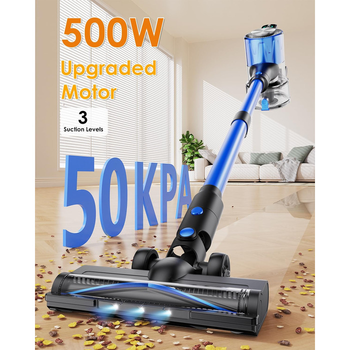 Бездротовий акумуляторний пилосос 50000Pa/500W з дисплеєм, 3 режими, антизаплутувальна щітка, док-станція, 1л, тихий, для шерсті тварин/килимів/підлоги/авто