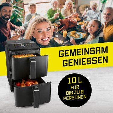 Повітряна фритюрниця GOURMETmaxx FryUp3 17л з 3 камерами, сенсорним дисплеєм, 12 програмами, вікнами для спостереження – для 12 осіб