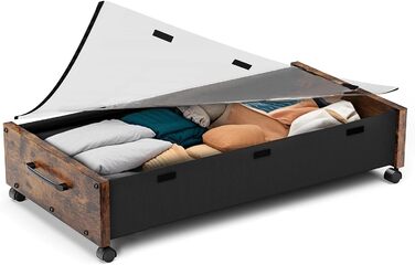 Комод під ліжко на колесах, 2 шт., дерев'яні контейнери для зберігання, великий розмір, органайзер під ліжко, ящики з прозорою кришкою, міцний для одягу (Вінтаж Коричневий-1)