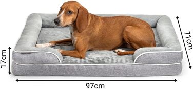 Ортопедичне ліжко для собак Lionto з піднятим бортиком, 97x71x17 см, м'який фланелевий килимок, знімний та пральний чохол, неслизьке, для собак та котів, сірий