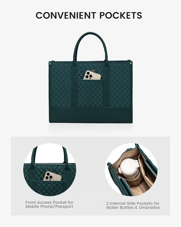 Сумка для ноутбука LOVEVOOK жіноча водонепроникна, велика сумка для роботи, навчання, офісу (17 дюймів, темно-зелена)