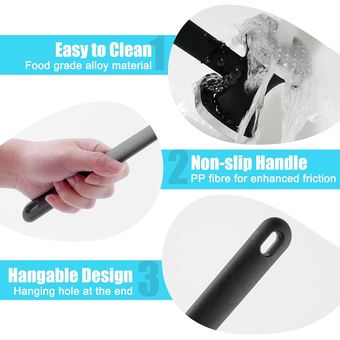 Подвійний м'ясорубка-молоток PUWOWYE для шніцелів та стейків, 22 см, чорний