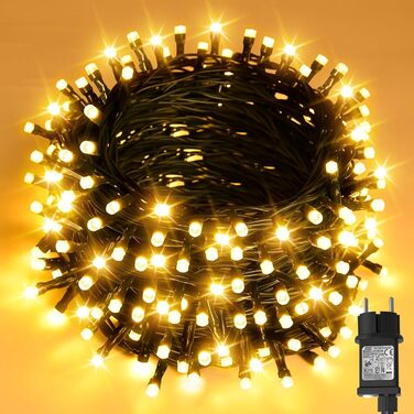 Льо́нточна гірлянда на Різдво, 20 метрів, 200 LED, з таймером, 8 режимів, вологостійка, тепле біле світло, для прикраси ялинки, саду, дому