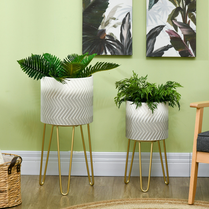 Outsunny 2-Piece Flower Pot Stand Planter Stand Shelf for Living Room & Balcony Made of Metal, Modern Design