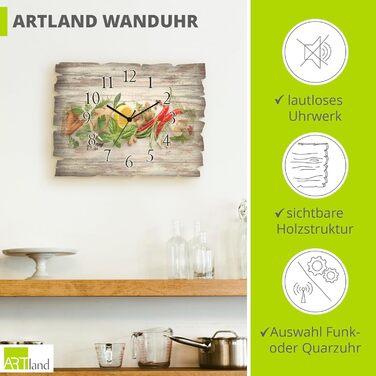 Декоративний настінний годинник ARTLAND з дерева 40x30 см, безшумний, прямокутний, для кухні, кав’ярні, із зображенням кави та круасану, кварцовий механізм