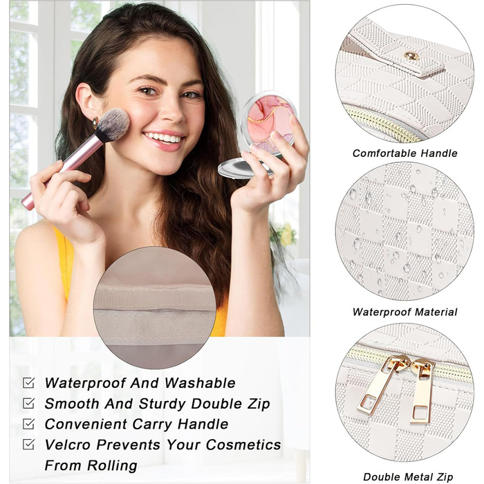 Косметичка для подорожей для жінок з великим об'ємом, водонепроникна, з перегородками, органайзер (кремовий абрикосовий)