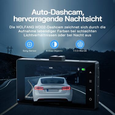 WOLFANG Dashcam: Автомобільна камера 2.5K+1080P з відеореєстратором, нічне бачення, 170° кут огляду, WDR, паркувальний режим, G-сенсор, циклічна запис, внутрішня камера, 32GB SD-карта