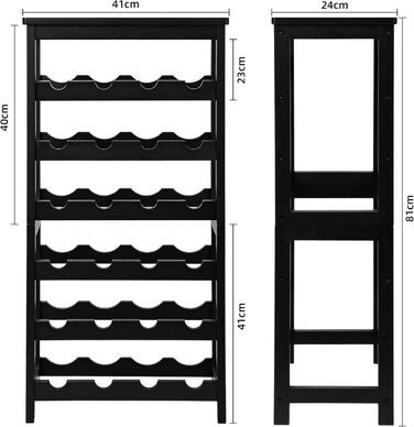 Wine Rack for 24 Bottles, Bottle Rack with 6 Tiers, Bamboo Wine Stand for Cellar, Bar and Kitchen, Living Room, Bottle Rack 41 x 24 x 81 cm, Black
