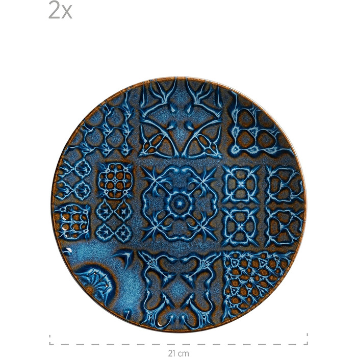 MÄSER Серія Tiles Modernes Vintage: Набір посуду для 2 осіб (8 предметів) з кераміки, блакитний, вінтажний дизайн