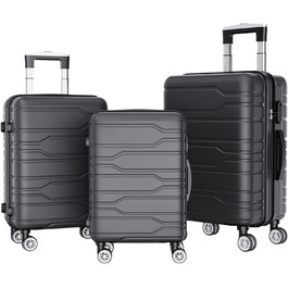 Набір валіз 3 шт., чорний: міцний, легкий, з TSA замком та обертовими колесами 360°