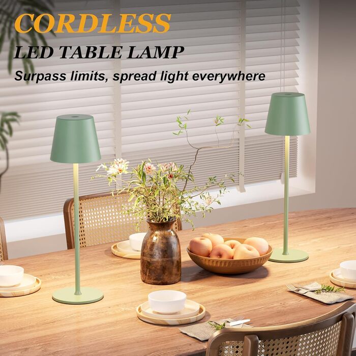 Набір з 2 бездротових настільних ламп LED з акумулятором, сенсорне регулювання яскравості, 3 режими кольору, USB-C зарядка для спальні, столу, кемпінгу (Чорний)