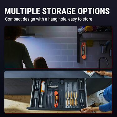 Термометр для м'яса ThermoPro TP03H: точний термометр-шпажка для гриля та приготування їжі, IPX6, великий дисплей, оранжевий