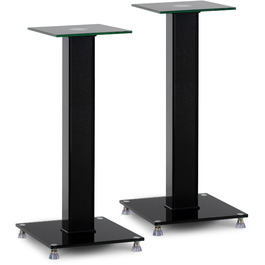 Стійка для колонок Pronomic SLS-282L BK (пара) - Стильний дизайн з 2 скляними панелями, регулювання висоти 73 см, вантажопідйомність 10 кг, приховане кабельне провадження, для моніторів та Hi-Fi апаратури - Чорний колір