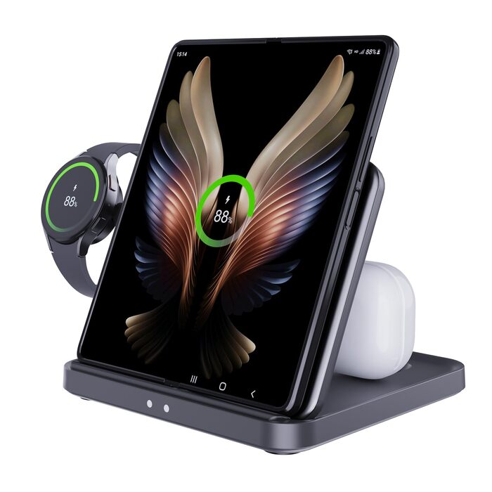 Бездротова зарядка 3-в-1 для Samsung Galaxy Z Fold 7/6/5, Z Flip 6/5/4/3, S23/S22, Note20/10 Ultra, Watch 6/5/Pro/4/3, Earbuds 2/2 Pro/Live