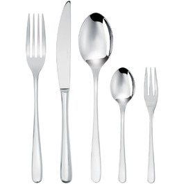Sambonet Taste 52553-N2 - Stainless Steel Monoblock Dinnerware Set 18/10, for 12 people, 60 pieces: 12 forks, 12 spoons, 12 knives, 12 teaspoons, 12 dessert forks, dishwasher safe