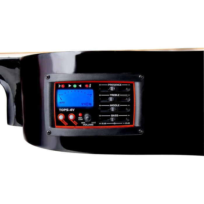 Класична акустична гітара Westerngitarre WS-10BK-CE з підсилювачем, чорна, глянцевий лак. Dreadnought, Cutaway, 3-Band EQ + Presence, тюнер LCD, XLR та Klinke