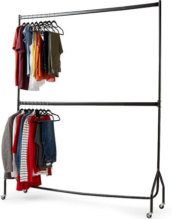 Direct Online Houseware House of Home Extra Robust Clothes Rack with 2 Levels, 2.14 m H x 1.83 m L, in Black – Clothes Rail for Bedroom, Double Clothes Rail, High-Quality Hanging Storage