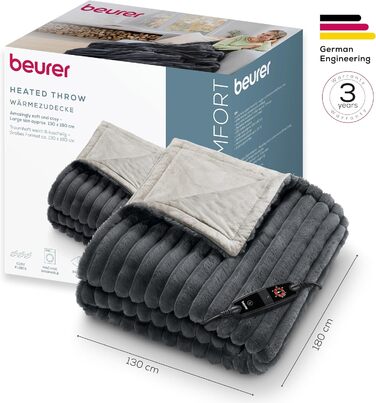 Електрична ковдра Beurer HD 75 Nordic з штучним хутром, 6 температурних режимів, автовимкнення, 180x130 см, бежево-коричнева