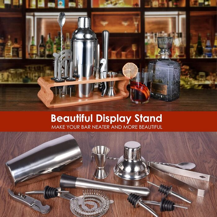 Набір шейкер для коктейлів Esmula 750 мл, 12 предметів, з рецептами, нержавіюча сталь