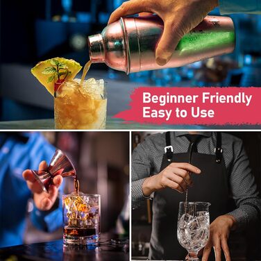 Набір шейкер для коктейлів 750мл з вбудованим ситом - професійний барний набір з мірним стаканчиком та барною ложкою. Для Мартіні, Маргарити та коктейлів (Рожеве золото)