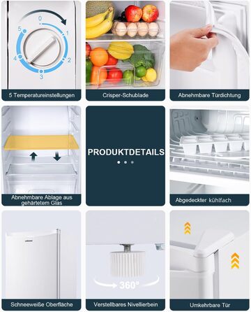 Холодильник Upstreman 91L з функцією швидкого охолодження, 5 температурних режимів (1-8℃), енергоефективний, 41 дБ, компактний, для студентського гуртожитку/офісу, BR321- (білий)