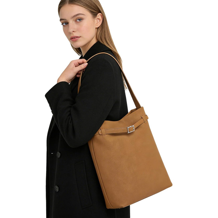 Сумка жіноча Miss Lulu велика шопер Tote Bag з м'якої PU шкіри, коричнева (2-4)