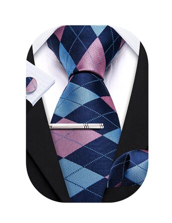 Набір краватки з шовковим квітковим малюнком Barry.Wang: краватка, запонки, нагрудна хустинка (блакитний принт)