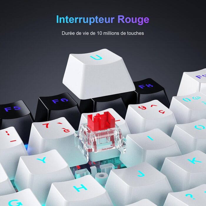 Механічна ігрова клавіатура TECURS бездротова 80% TKL з підсвічуванням, Red Switch, QWERTZ, для ПК, ноутбука, Windows, чорно-біла