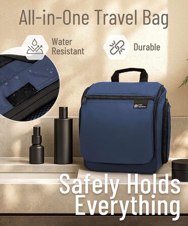 Набір для туалетних аксесуарів D&D – Розкладний органайзер для подорожей з металевим гачком (блакитний)