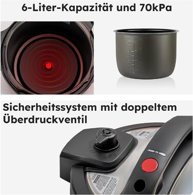 Мультиварка Saaf з Airfryer – 15-ти частинний набір, 24 програми – мультиварка, рисоварка, пароварка, сковорода-каструля – 6л – з корзиною, каструлею та кулінарною книгою – цифровий дисплей
