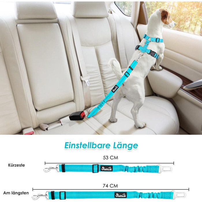 Автогурт для собак у машину, 2 шт. Безпечний ремінь для собак з амортизатором, регульований автогурт з універсальним з'єднувачем, для подорожей, (Світло-блакитний)