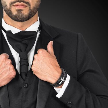 Браслет шкіряний чоловічий UNIQAL 'HEAVEN' з хрестом, магнітний замок, срібний, 21 см + подовжувач, в подарунковій коробці