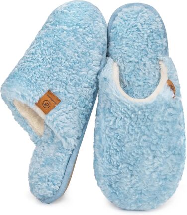 Жіночі домашні тапочки EverFoams Scuff: м'які, зручні, з пам'яті ефекту, з штучного альпаки, антиковзкі, кремово-білі (40/41 EU, світло-блакитні)