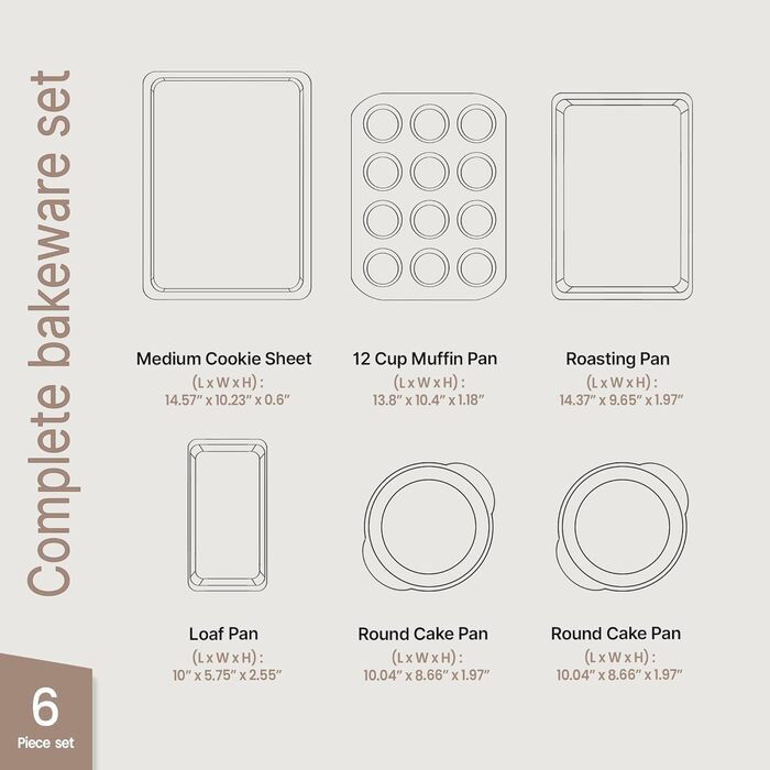 Набір форм для випічки Backset Deluxe (6 шт.) з антипригарним покриттям, з вуглецевої сталі, без PFOA та PTFE