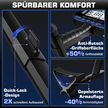 Металошукач DR.ÖTEK Profi Set для дорослих та початківців, оновлена версія з 6 режимами, легкий детектор з 3 режимами ландшафту та функцією Pinpoint, водонепроникна пошукова котушка IP68, комплект металошукача з аксесуарами (блакитний)